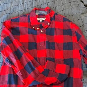 Express Men's Red and Navy Checkered Shirt